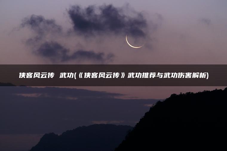 侠客风云传 武功(《侠客风云传》武功推荐与武功伤害解析)